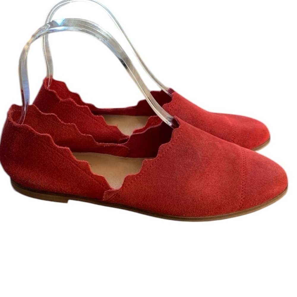 Seaside Red Suede Woman’s Scalloped Slip On Flat Shoes Size US …